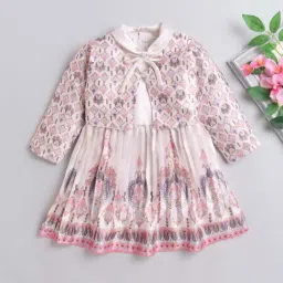 The Magic Wand Kids Peach Printed Dress with Shrug-picture-18