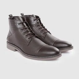 Carlton London Men Coffee Brown Textured Mid-Top Boots-picture-36