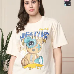 Tromko Women Pack of 2 Graphic Printed Round Neck Cotton Oversized T-shirts-image-5