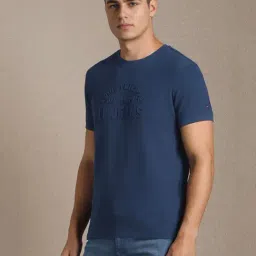 Louis Philippe Navy Blue Cotton Slim Fit Graphic T-Shirt-picture-31