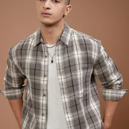HIGHLANDER Men Relaxed Fit Spread Collar Tartan Checked Cotton Casual Shirt-image-69