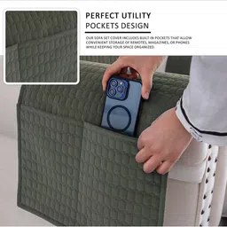 Kuber Industries Green Self Design 3-Seater Velvet Sofa Cover With Arms image 3