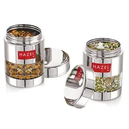 HAZEL Stainless Steel Mukhwas Container | See Through Small Containers for Kitchen Storage Set | Transparent Airtight Jars Set of 2 Pc, 170 ml-picture-26