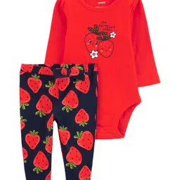 Carter's 2-Piece Strawberry Bodysuit Pant Set - Red & Navy Blue-picture-38
