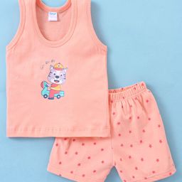 Tango Single Jersey Sleeveless Innerwear Set Tiger Print- Peach-picture-34