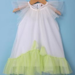 ToffyHouse 100% Cotton Woven Frill Sleeves Solid Colour Fit & Flared Party Frock - White-picture-26