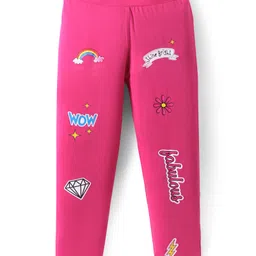 Pine Kids Cotton Knit Full Length Legging with Floral & Text Print - Dark Pink-picture-24