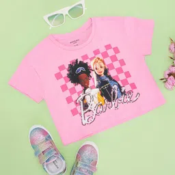 Pantaloons Junior Cotton Mattel Featuring Half Sleeves Barbie Dolls Printed Tee - Pink-picture-11