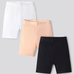 Bonfino 100% Cotton Knit Knee Length Solid Cycling Shorts Pack of 3 - White Black & Peach-picture-30