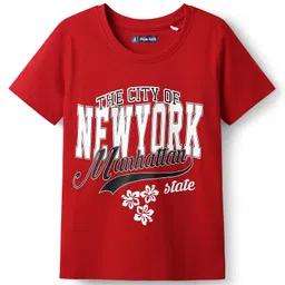 Pine Kids Cotton Knit Half Sleeves T-Shirt with Text Print - Red-picture-25