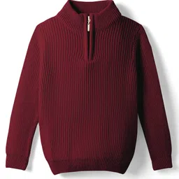 Pine Kids Knit Full Sleeves High Neck Solid Color Pullover Sweater - Wine-picture-17