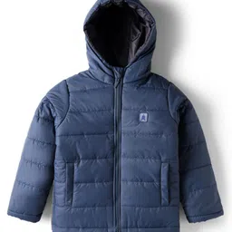Pine Kids Woven Full Sleeves Solid Hooded Padded Jacket - Navy Blue-picture-17