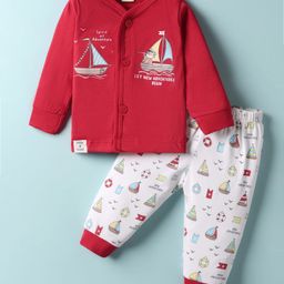 CUCUMBER Interlock Knit Full Sleeves Night Suit with Nautical Theme Print -Red-picture-32