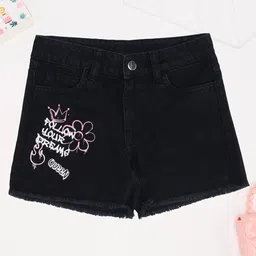 Pantaloons Junior Cotton Denim Follow Your Dreams Text Printed Shorts - Black-picture-18
