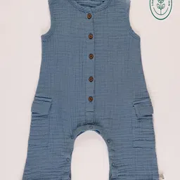 furr balls Organic Cotton Woven Sleeveless Solid Cargo Pocket Romper - Blue-picture-17
