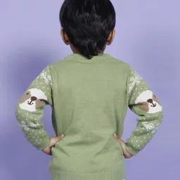 kids of greendeer Greendeer Full Sleeves Enchanting Bear Design Detailed Jacquard 100% Cotton Sweater - Pistachio Green image 3
