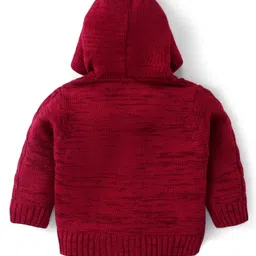 Babyhug Knitted Full Sleeves Front Open Hooded Sweater With Cable Knit Design - Maroon image 2