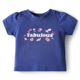 Doodle Poodle 100% Cotton Knit Half Sleeves Tops With Heart & Miss Adorable Text Print Pack of 3 - Pink Navy Blue & Yellow image 2