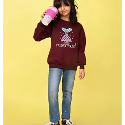 NUSYL Full Sleeves Little Mermaid Text Printed Sweatshirt - Burgundy Maroon image 4
