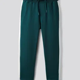 Primo Gino 100% Cotton French Terry Knit Drop Shoulder Full Sleeves Oversized Color Block Sweatshirt and Jogger Set- Dark Green & White image 4