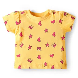 Doodle Poodle 100% Cotton Knit Half Sleeves Tops With Heart & Miss Adorable Text Print Pack of 3 - Pink Navy Blue & Yellow image 4