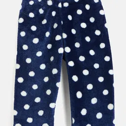 JWAAQ Cotton Knit Full Sleeves Polka Dots Designed & Fur Detailed Coordinating Hooded Sweater With Joggers Set - Navy image 5