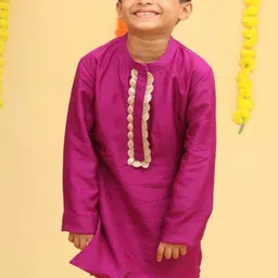 DISHA CREATIONZ Boys Self Design Pure Silk Kurta With Dhoti Pants image 4