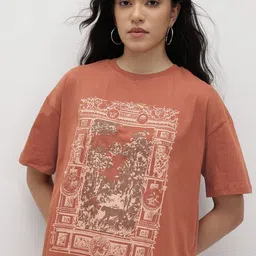 The Roadster Life Co. Printed Drop-Shoulder Sleeves Pure Cotton Oversized T-shirt-picture-35