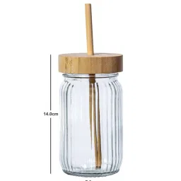 Goodhomes Transparent Glass Driking Bottle With Wooden Lid & Straw (0.45 L) - Set of 3 image 4