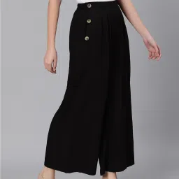 Oxolloxo Black Viscose Regular Fit Mid Rise Palazzos image 4