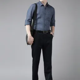 Van Heusen Blue Linen Slim Fit Self Pattern Shirt image 4
