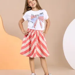U.S. Polo Assn. Girls Coral Diagonal Striped Flared Skirt-picture-12