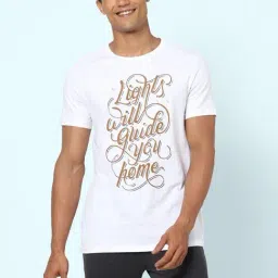 Ajile by Pantaloons White Cotton Slim Fit Printed Lounge T-Shirt-image-49