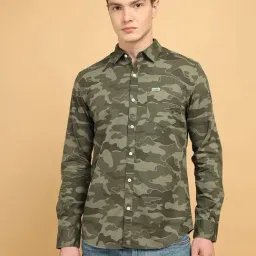 Wrangler Green Cotton Regular Fit Camouflage Shirt-image-5