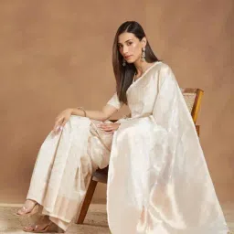 Fabindia Off White Cotton Silk Blend Banarsi Saree image 4