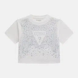 Guess Kids Pure White Embellished Boxy Fit T-Shirt-picture-17