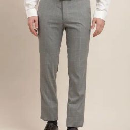 Turtle Grey Ultra Slim Fit Checks Trousers-picture-0