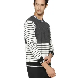 Campus Sutra White & Charcoal Striped Sweatshirt image 3