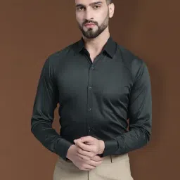 Indian Needle Olive Satin Regular Fit Shirt-image-6