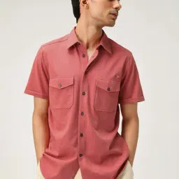 ANDAMEN Brick Red Regular Fit Cotton Shirt-image-5
