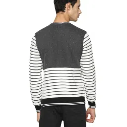 Campus Sutra White & Charcoal Striped Sweatshirt image 2