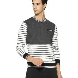 Campus Sutra White & Charcoal Striped Sweatshirt image 1