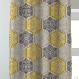 SPACES DRAPE STORY Elegent Yellow & Grey Polyester 8 FT Door Curtain - Set of 2 image 4