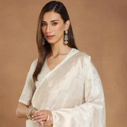 Fabindia Off White Cotton Silk Blend Banarsi Saree image 5