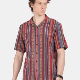 Blu MNKY Men Smart Slim Fit Multi Stripes Striped Casual Shirt-picture-51