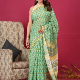shivanya  handicrafts Shivanya Handicrafts Floral Pure Cotton Block Print Saree-picture-23