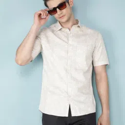 Crimsoune Club Beige Cotton Slim Fit Printed Shirt-picture-26