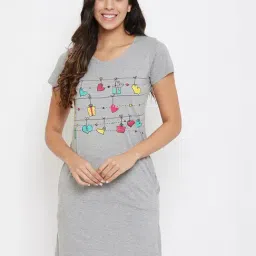 Clovia Grey Printed Night Dress-picture-32