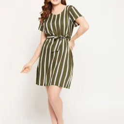 Clovia Green & White Striped Night Dress image 5