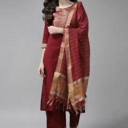 Indo Era Red Woven Pattern Dupatta-picture-1